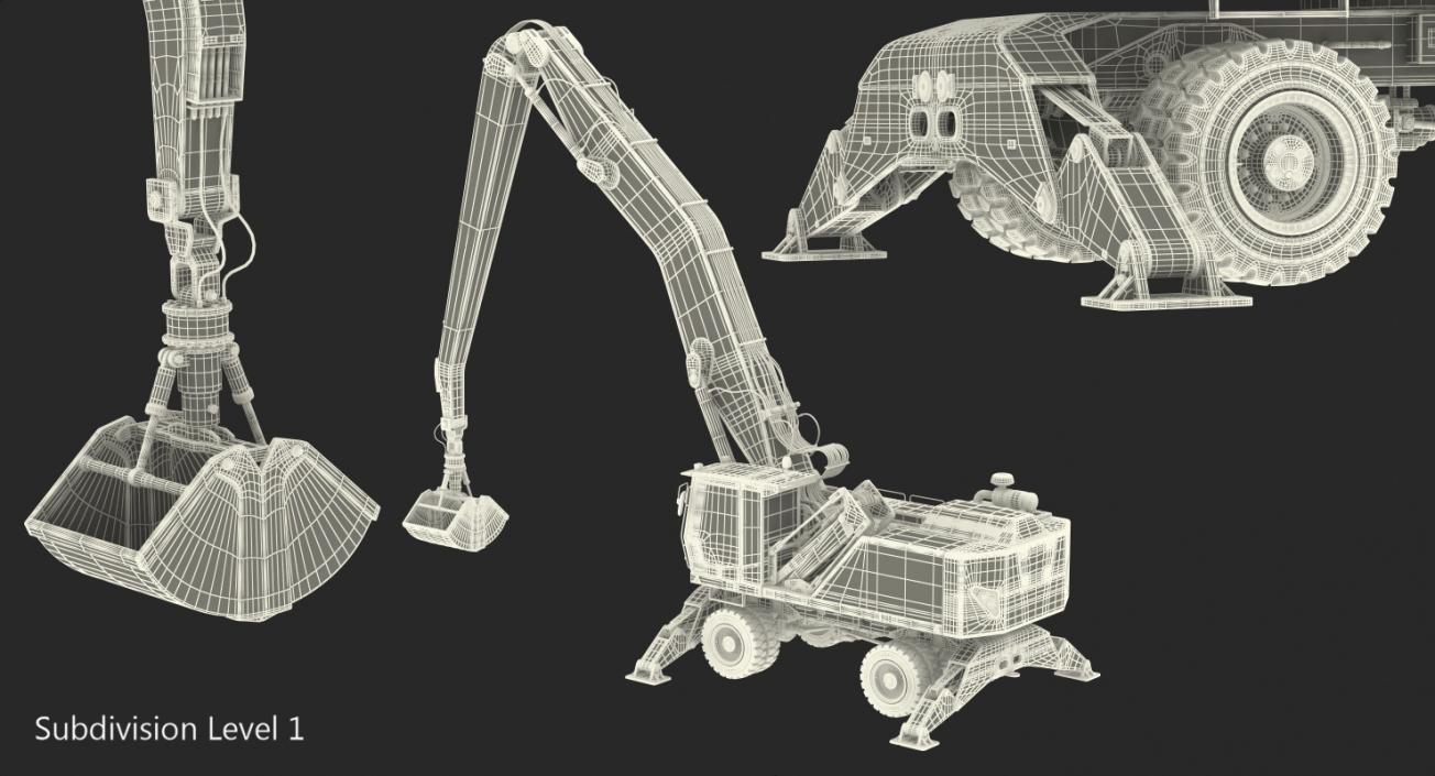 3D Excavator on Wheels Terex Fuchs MHL360 model