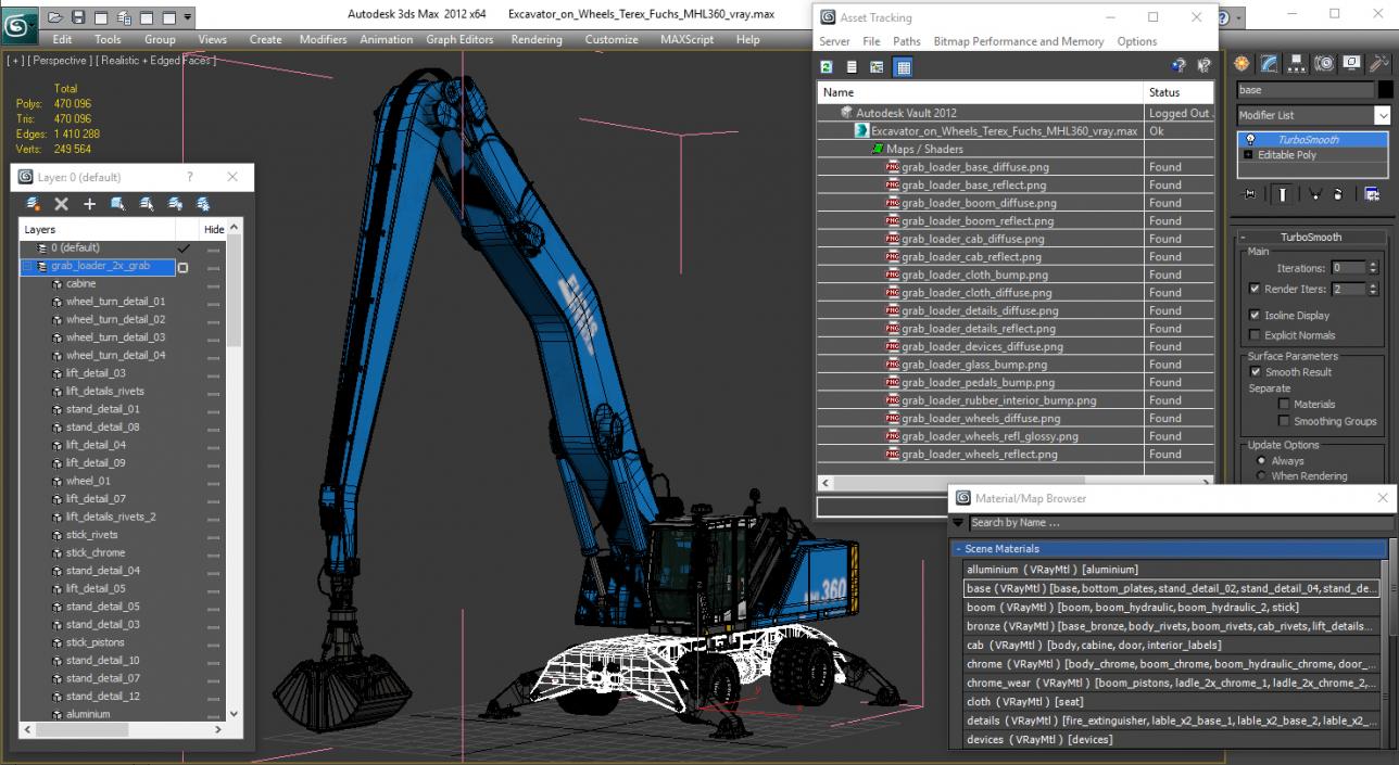 3D Excavator on Wheels Terex Fuchs MHL360 model