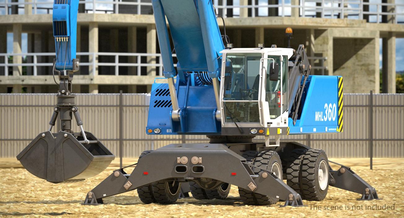 3D Excavator on Wheels Terex Fuchs MHL360 model