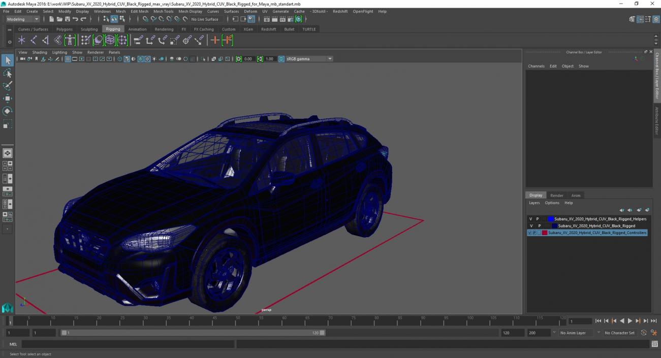 Subaru XV 2020 Hybrid CUV Black Rigged for Maya 3D