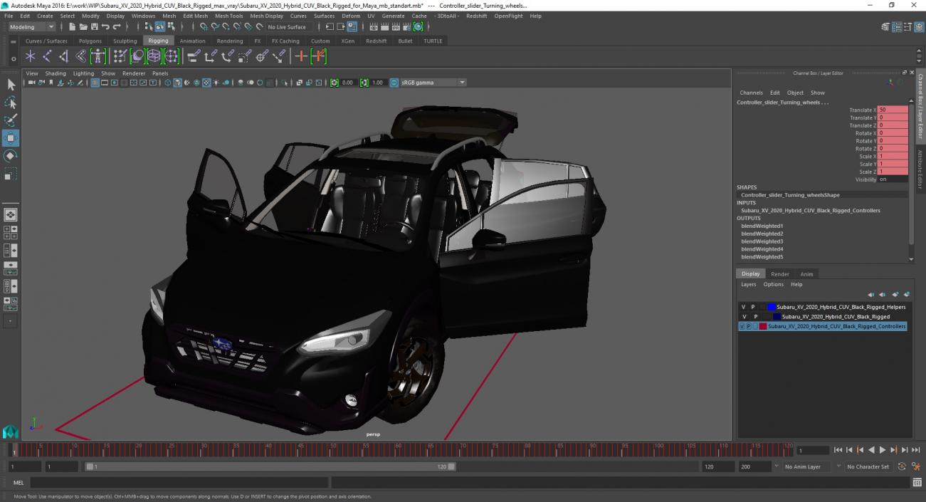 Subaru XV 2020 Hybrid CUV Black Rigged for Maya 3D