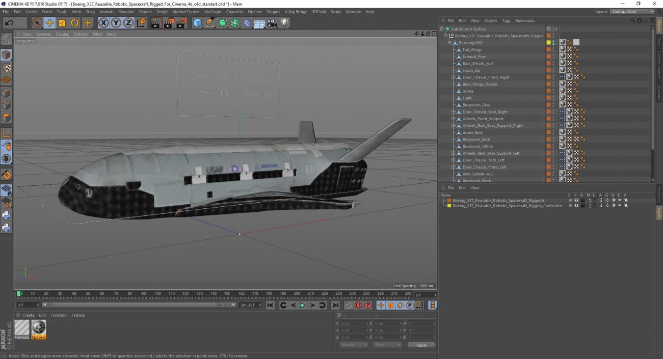 Boeing X37 Reusable Robotic Spacecraft Rigged for Cinema 4D 3D model