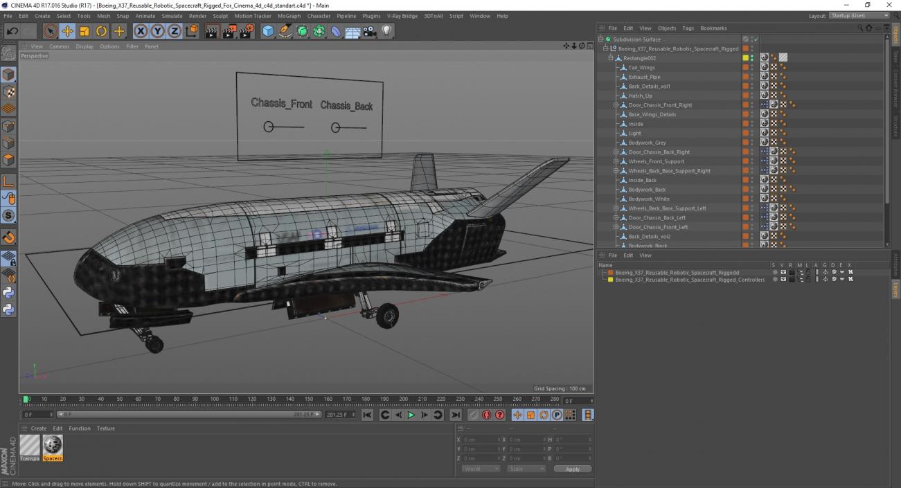 Boeing X37 Reusable Robotic Spacecraft Rigged for Cinema 4D 3D model