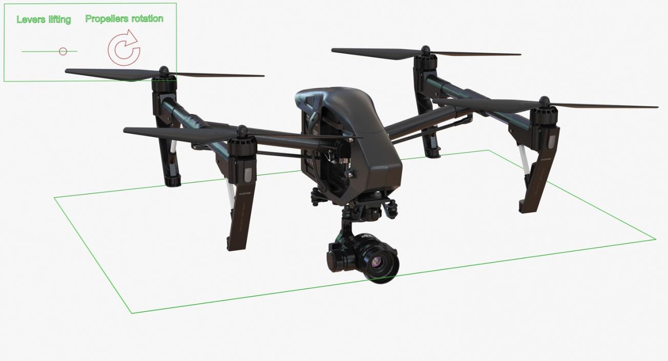 3D model DJI Inspire 1 Quadcopter Black Edition Rigged