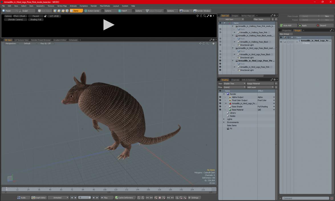 Armadillo in Hind Legs Pose Pink 3D