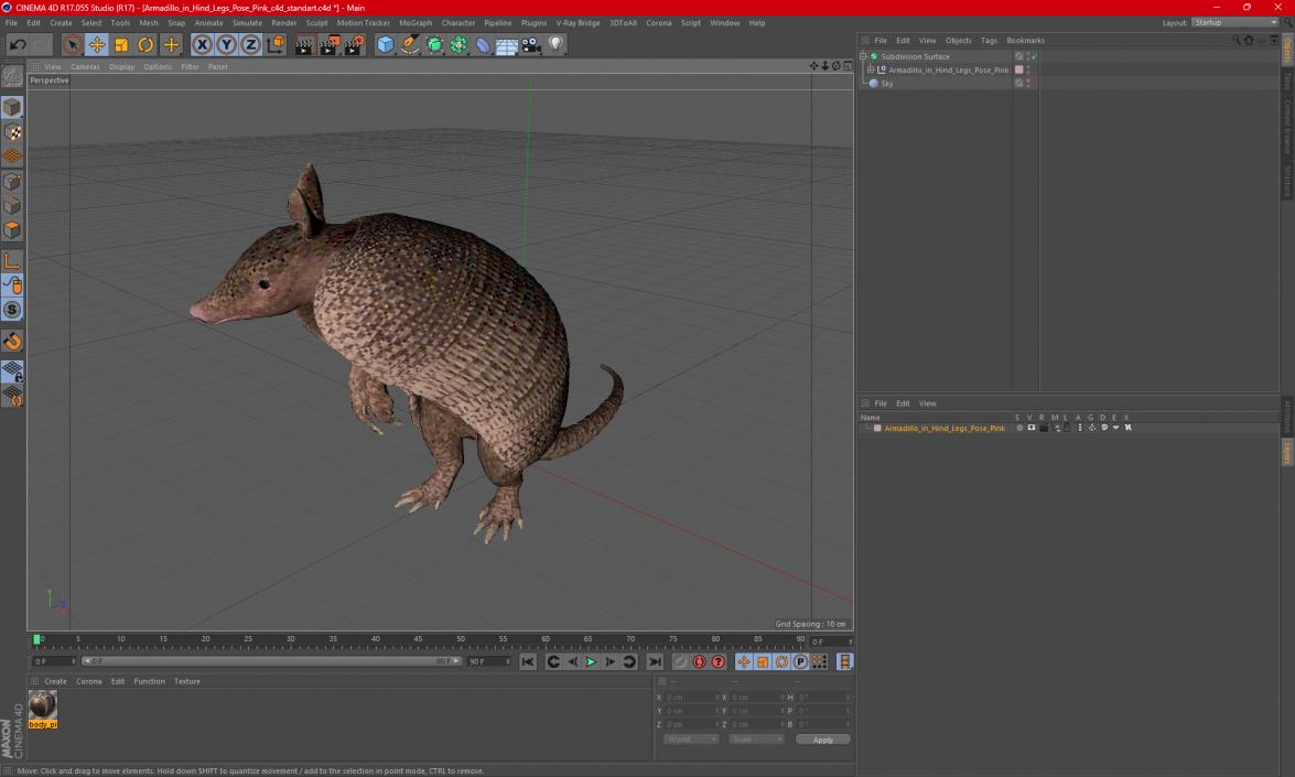 Armadillo in Hind Legs Pose Pink 3D