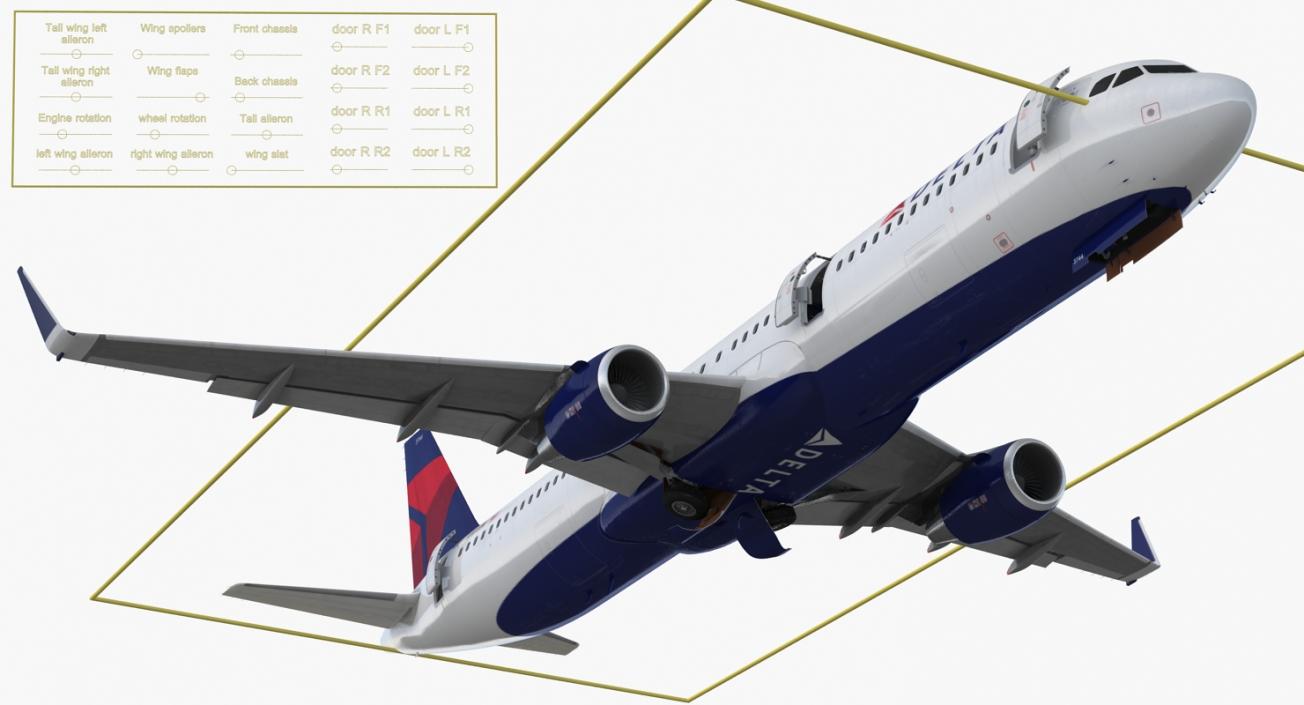 Airbus A321 Delta Airlines with Interior Rigged 3D