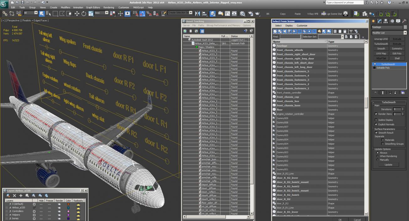 Airbus A321 Delta Airlines with Interior Rigged 3D