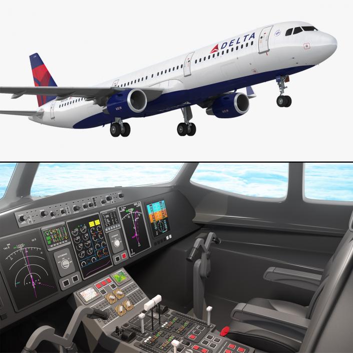 Airbus A321 Delta Airlines with Interior Rigged 3D