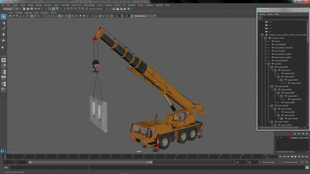 3D Compact Crane Liebherr with Concrete Wall