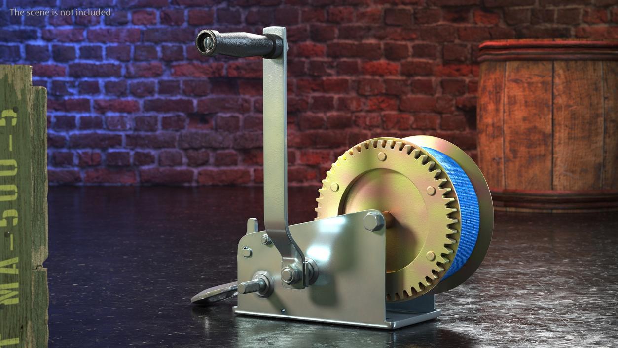 Hand Crank Winch with Polyester Strap 3D