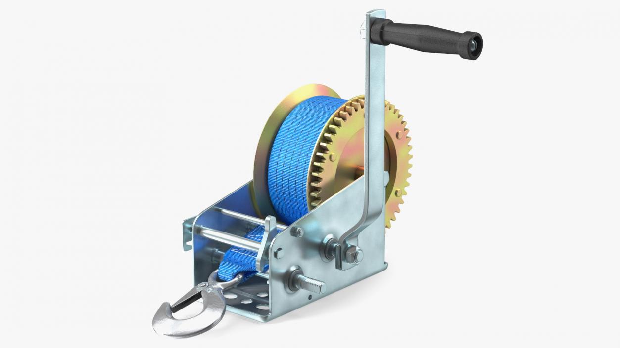 Hand Crank Winch with Polyester Strap 3D