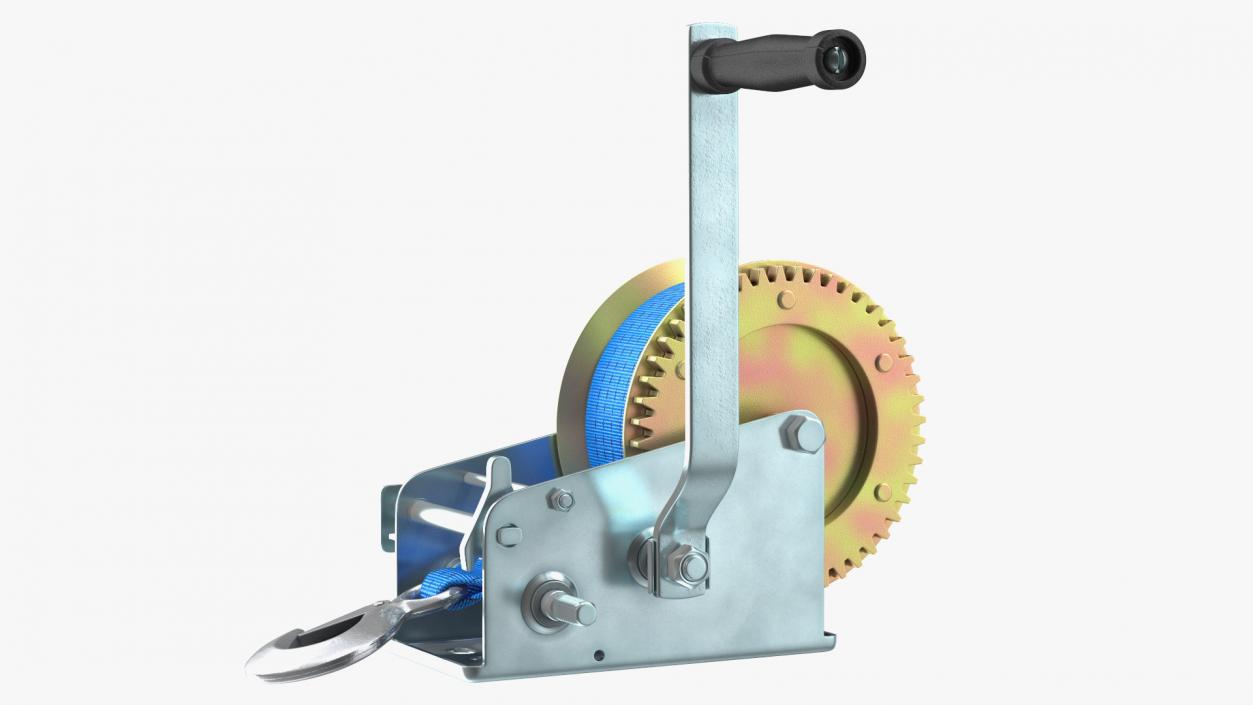 Hand Crank Winch with Polyester Strap 3D