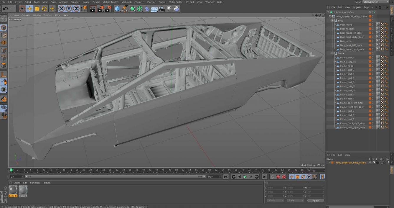 Tesla Cybertruck body frame 3D