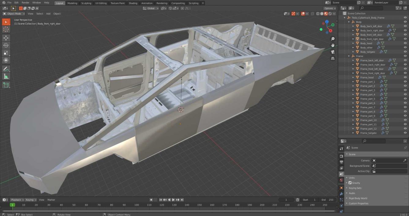 Tesla Cybertruck body frame 3D