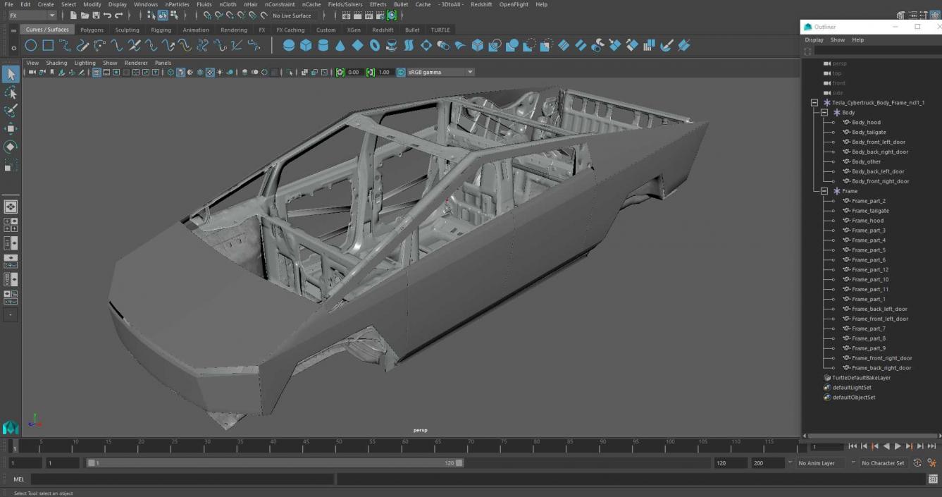 Tesla Cybertruck body frame 3D