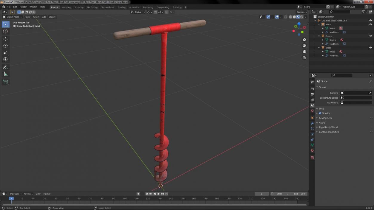 Old Red Steel Hand Drill 3D model