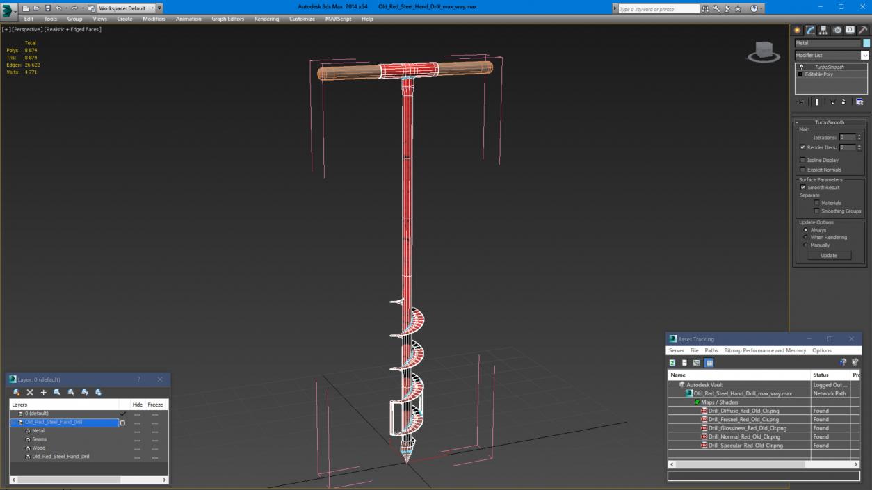 Old Red Steel Hand Drill 3D model