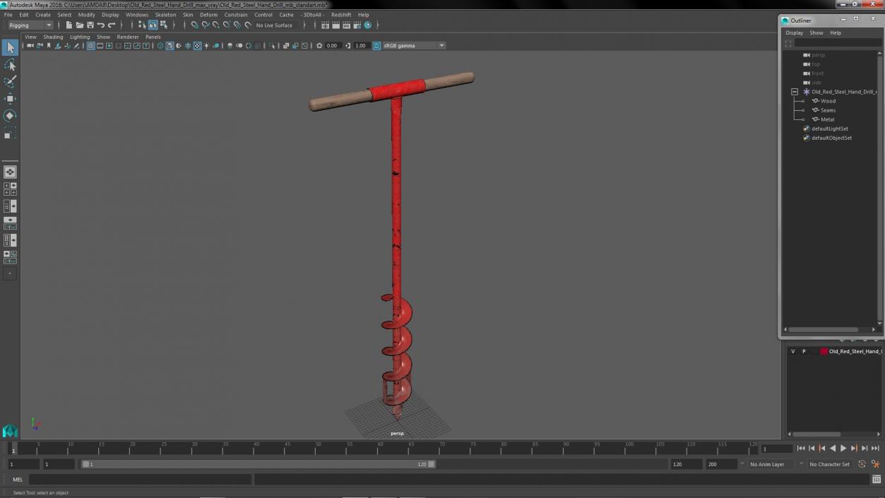 Old Red Steel Hand Drill 3D model