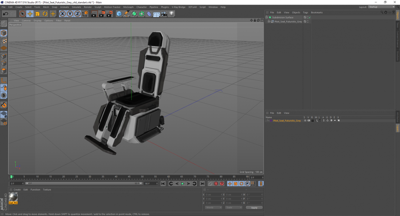 3D Pilot Seat Futuristic Grey