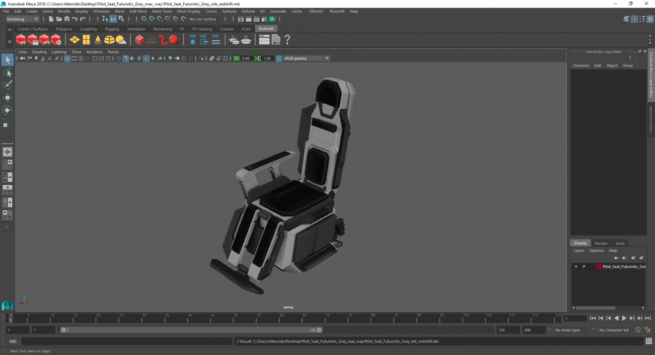 3D Pilot Seat Futuristic Grey