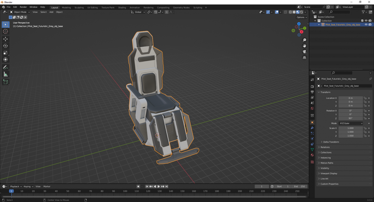 3D Pilot Seat Futuristic Grey