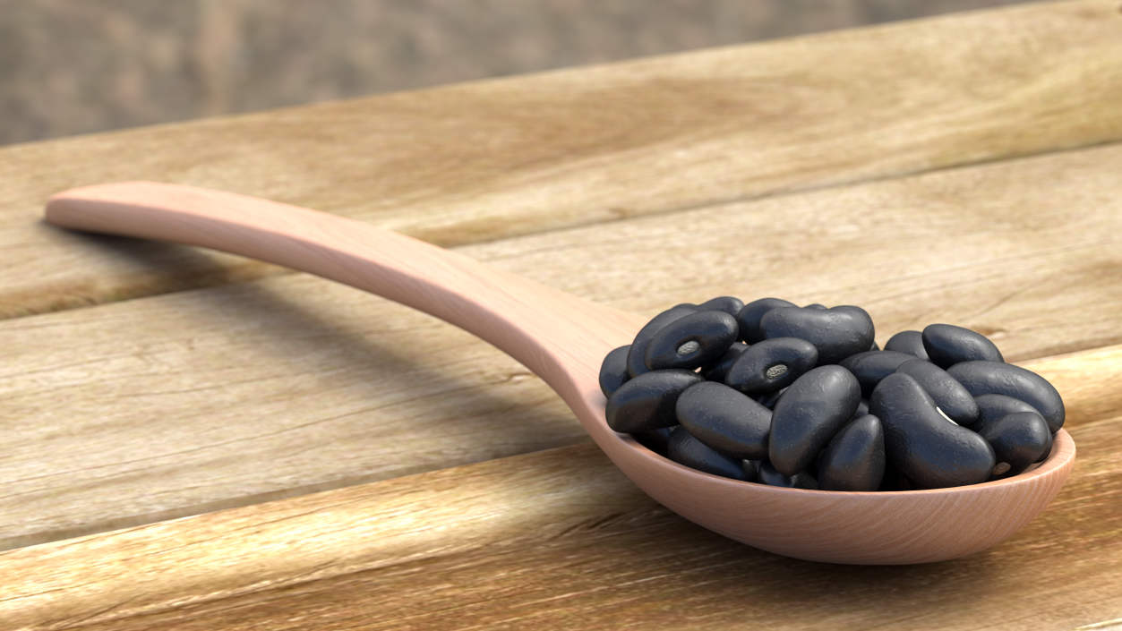 Black Turtle Beans in Wooden Spoon 3D model