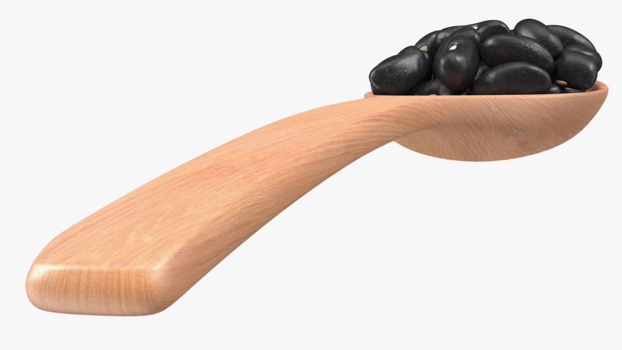 Black Turtle Beans in Wooden Spoon 3D model