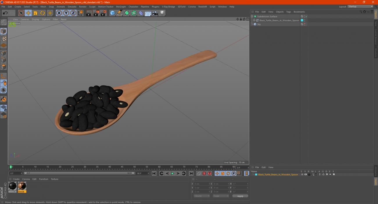 Black Turtle Beans in Wooden Spoon 3D model