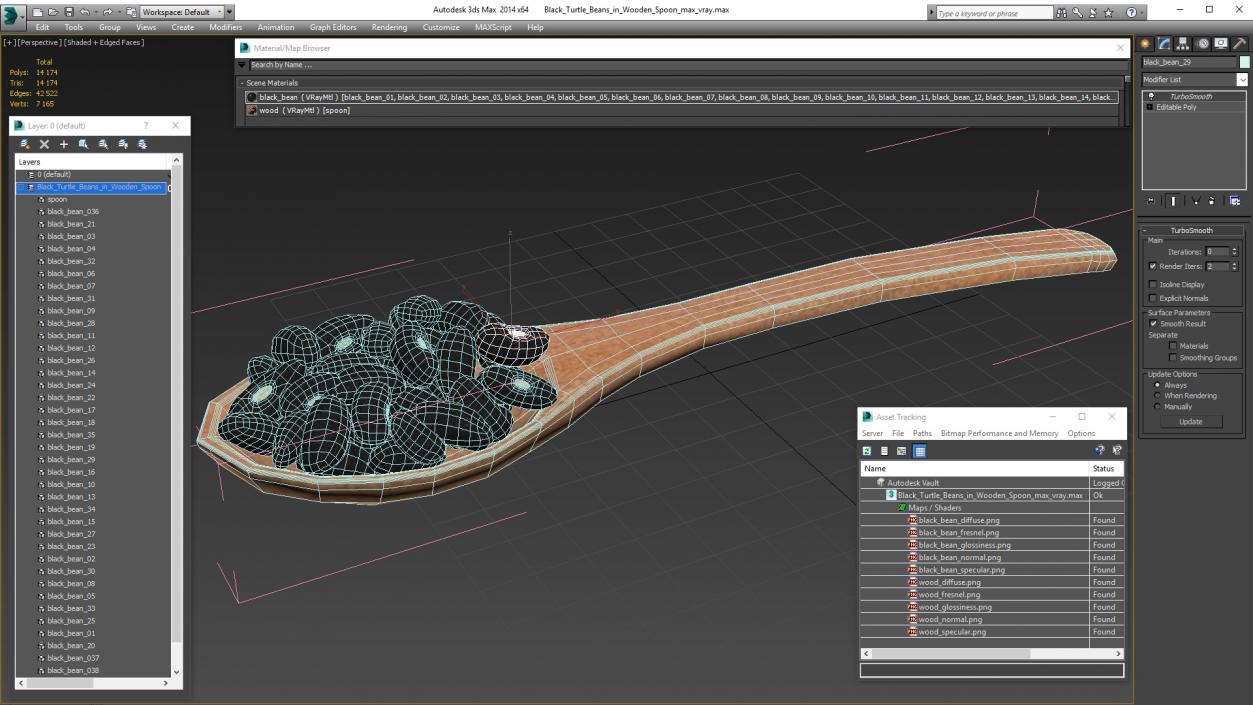 Black Turtle Beans in Wooden Spoon 3D model