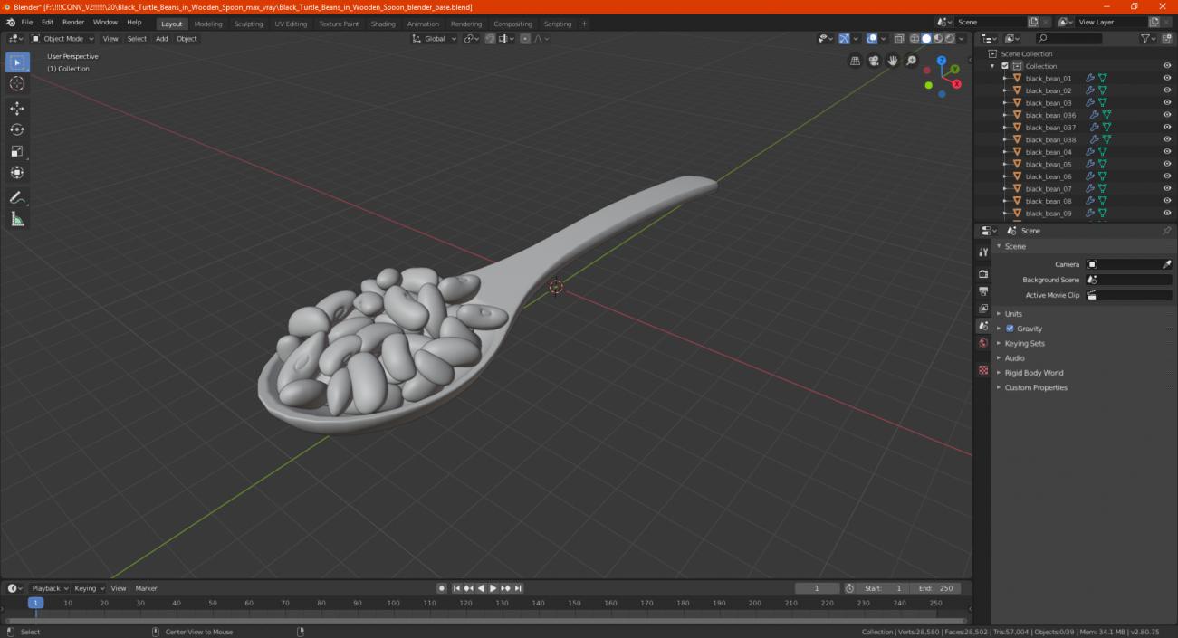 Black Turtle Beans in Wooden Spoon 3D model