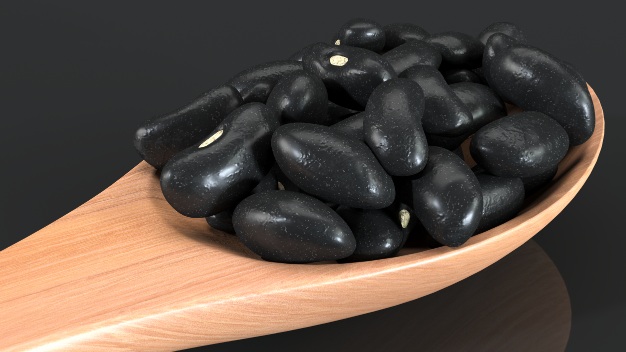 Black Turtle Beans in Wooden Spoon 3D model