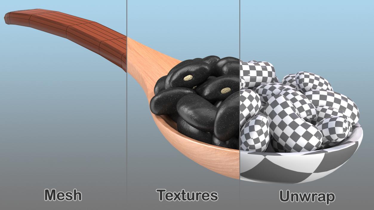 Black Turtle Beans in Wooden Spoon 3D model