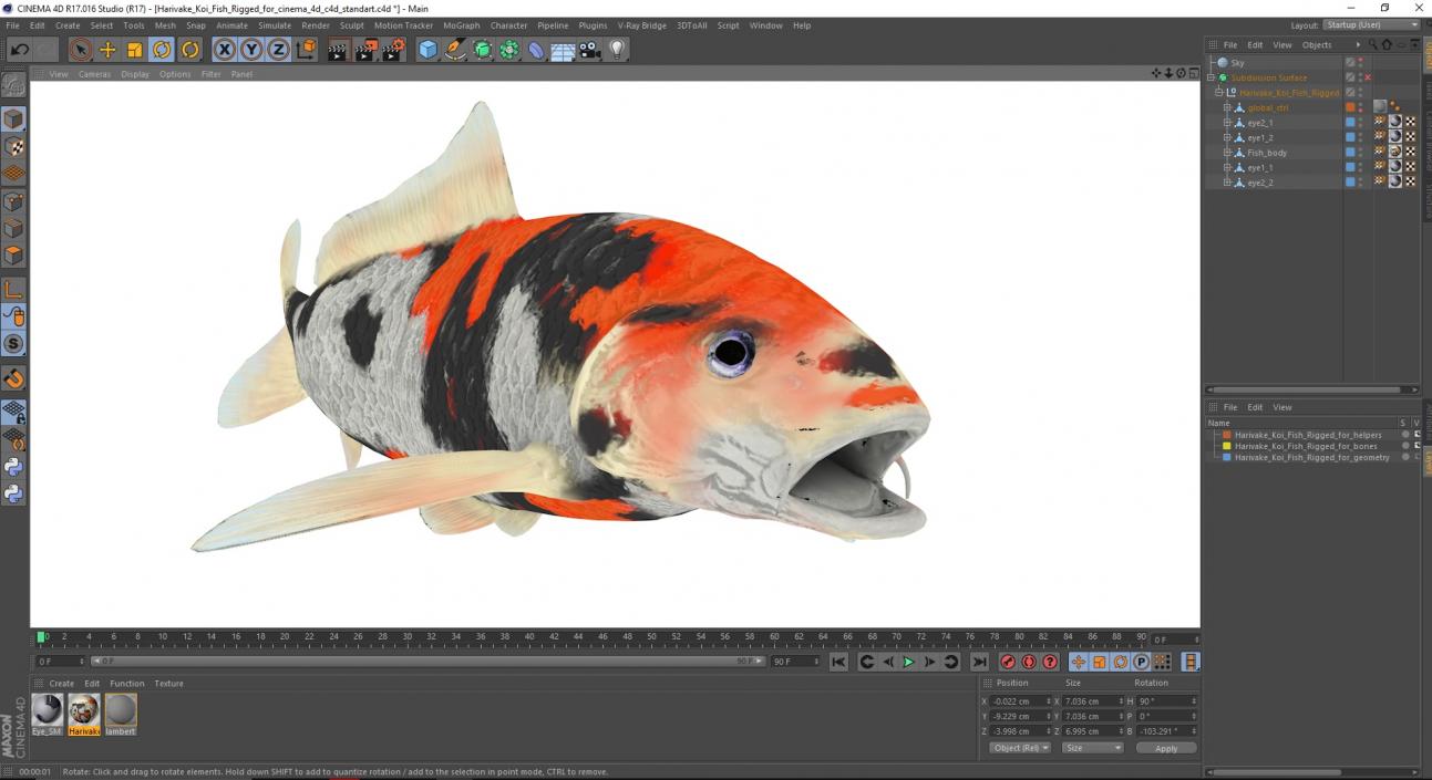 3D Harivake Koi Fish Rigged for Cinema 4D model