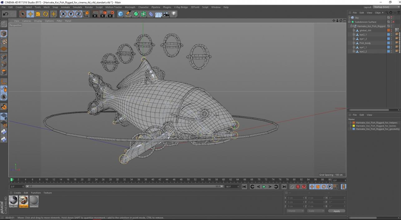 3D Harivake Koi Fish Rigged for Cinema 4D model