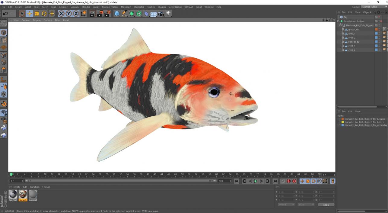 3D Harivake Koi Fish Rigged for Cinema 4D model