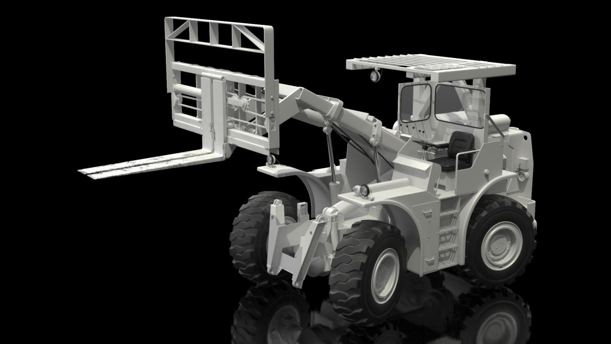 3D model Military Forklift White Rigged