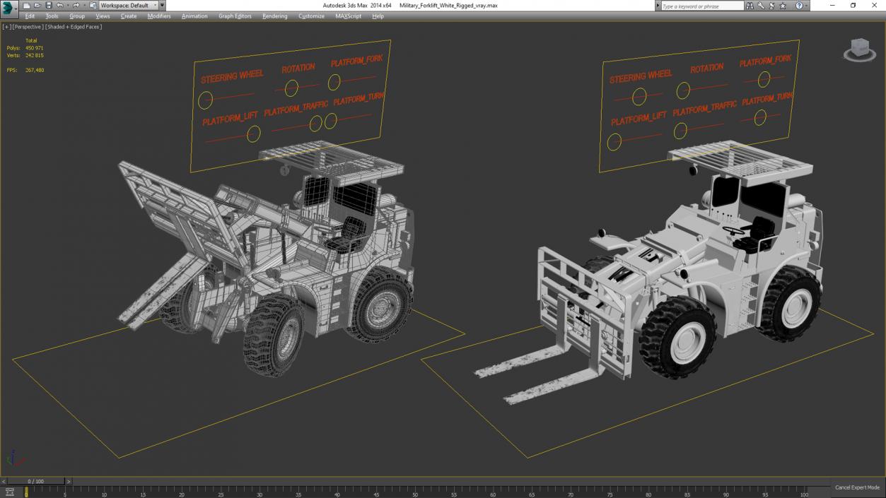 3D model Military Forklift White Rigged