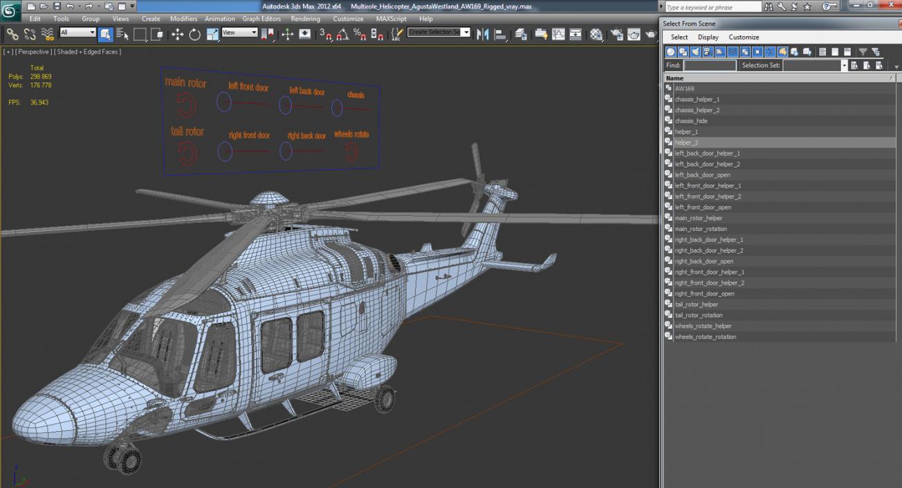 3D Multirole Helicopter AgustaWestland AW169 Rigged model