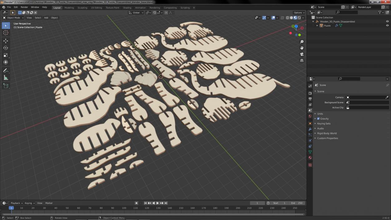 Wooden 3D Puzzle Disassembled 3D model