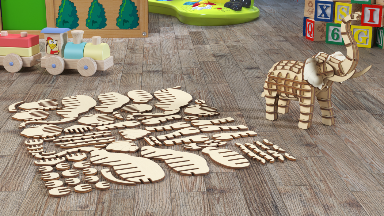 Wooden 3D Puzzle Disassembled 3D model