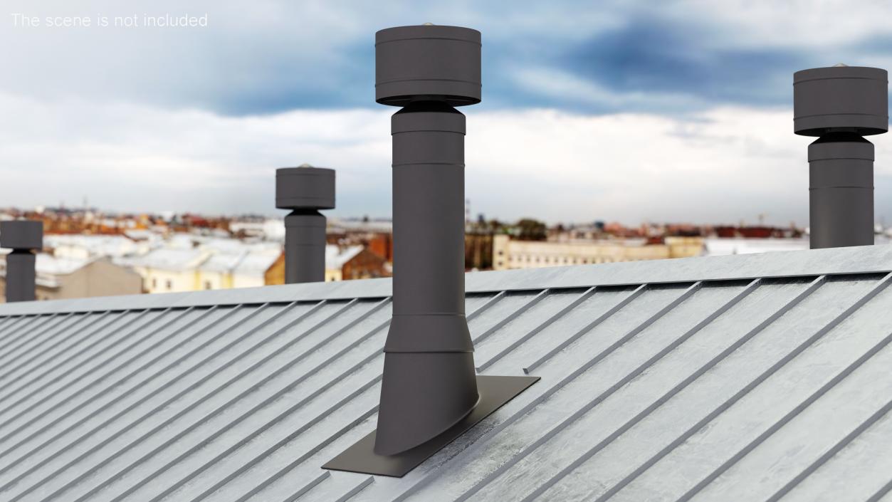 Round Metal Chimney Black Corner Base 3D