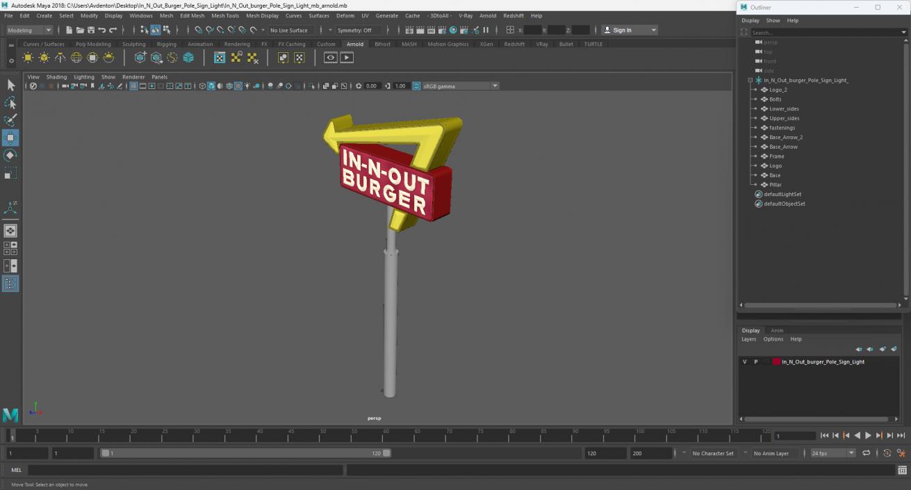 3D In N Out Burger Pole Sign Light