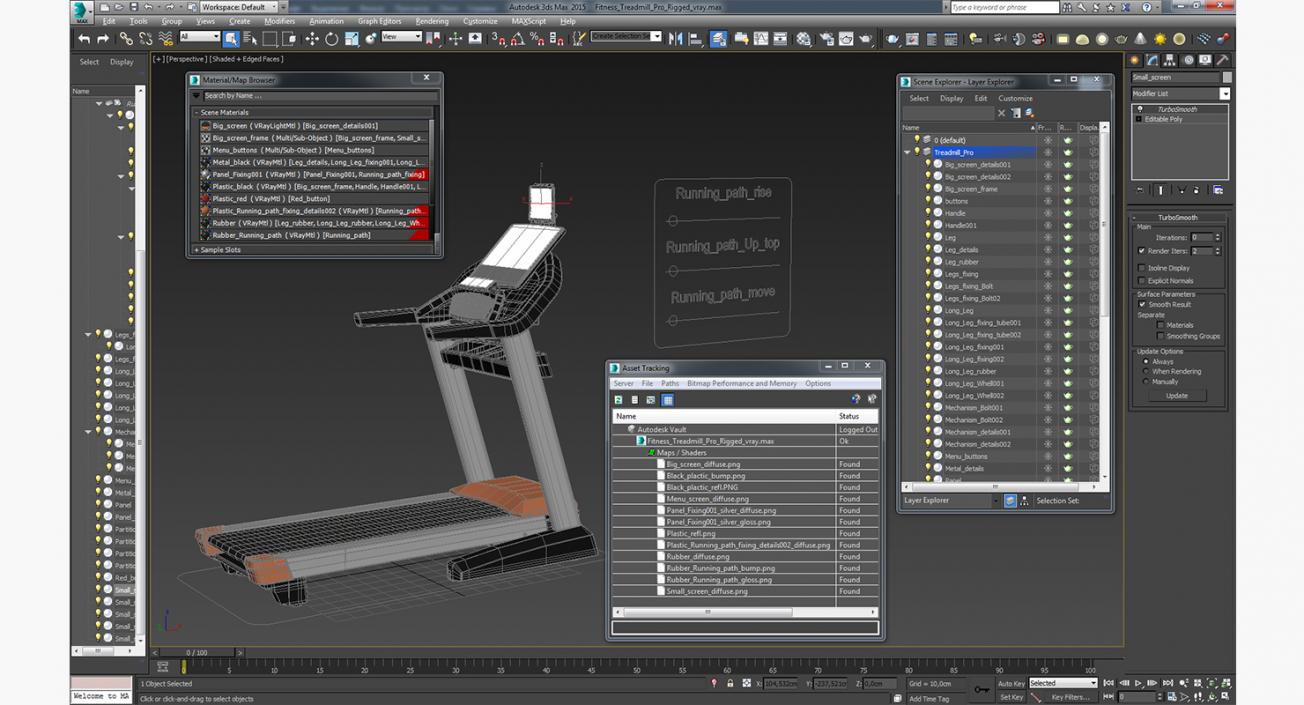 3D Fitness Treadmill Pro Rigged model