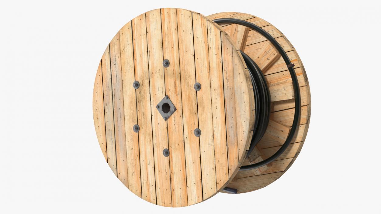 3D Wooden Cable Reel with Cable model