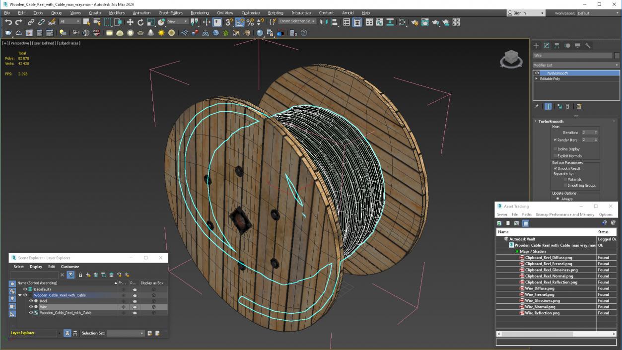 3D Wooden Cable Reel with Cable model