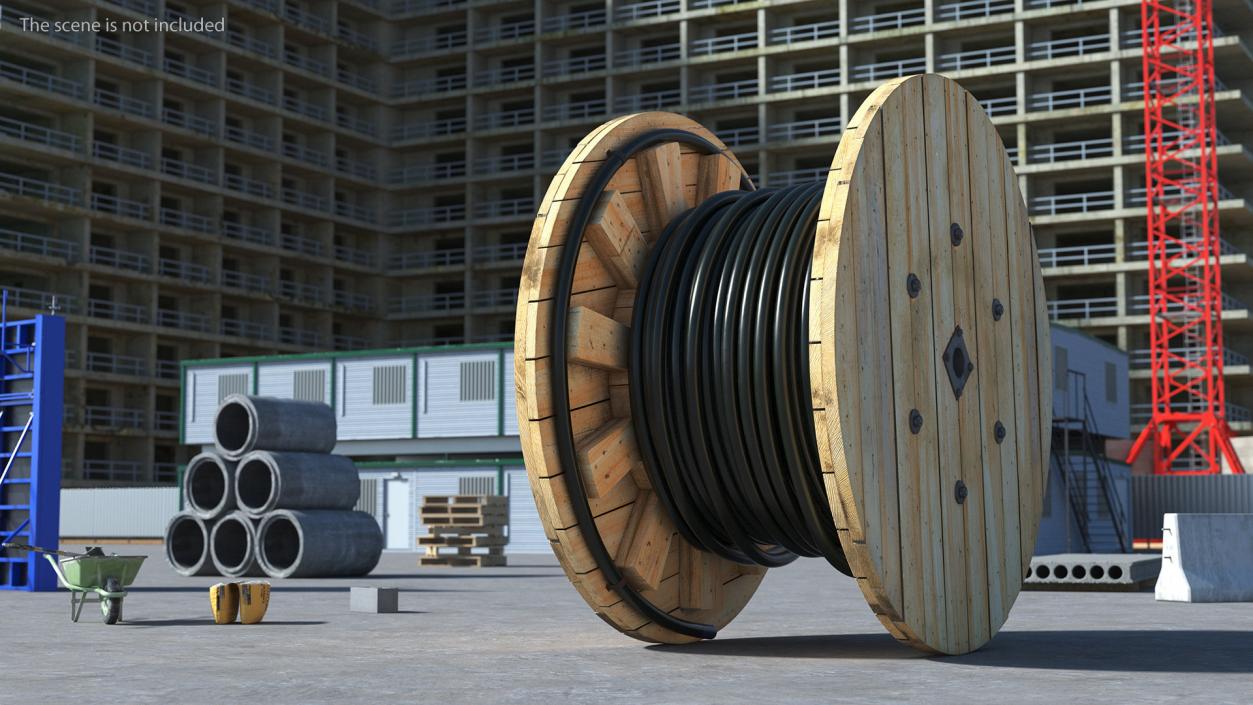 3D Wooden Cable Reel with Cable model