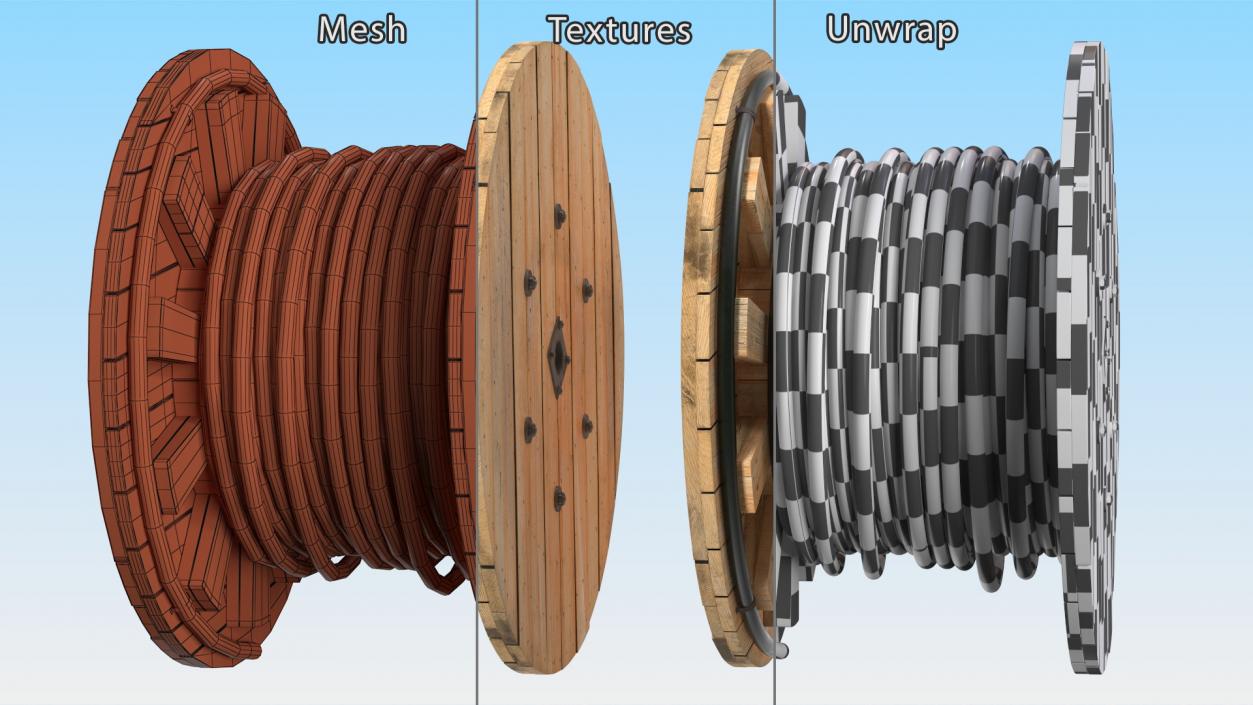 3D Wooden Cable Reel with Cable model