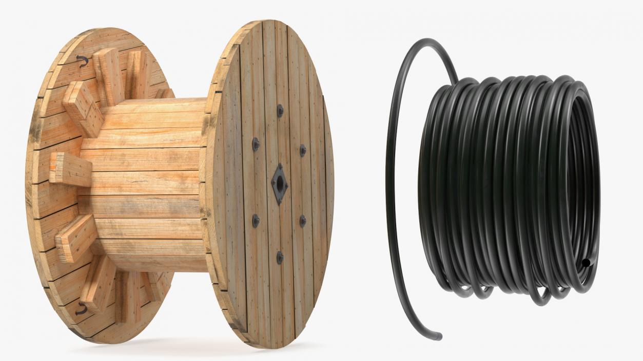 3D Wooden Cable Reel with Cable model