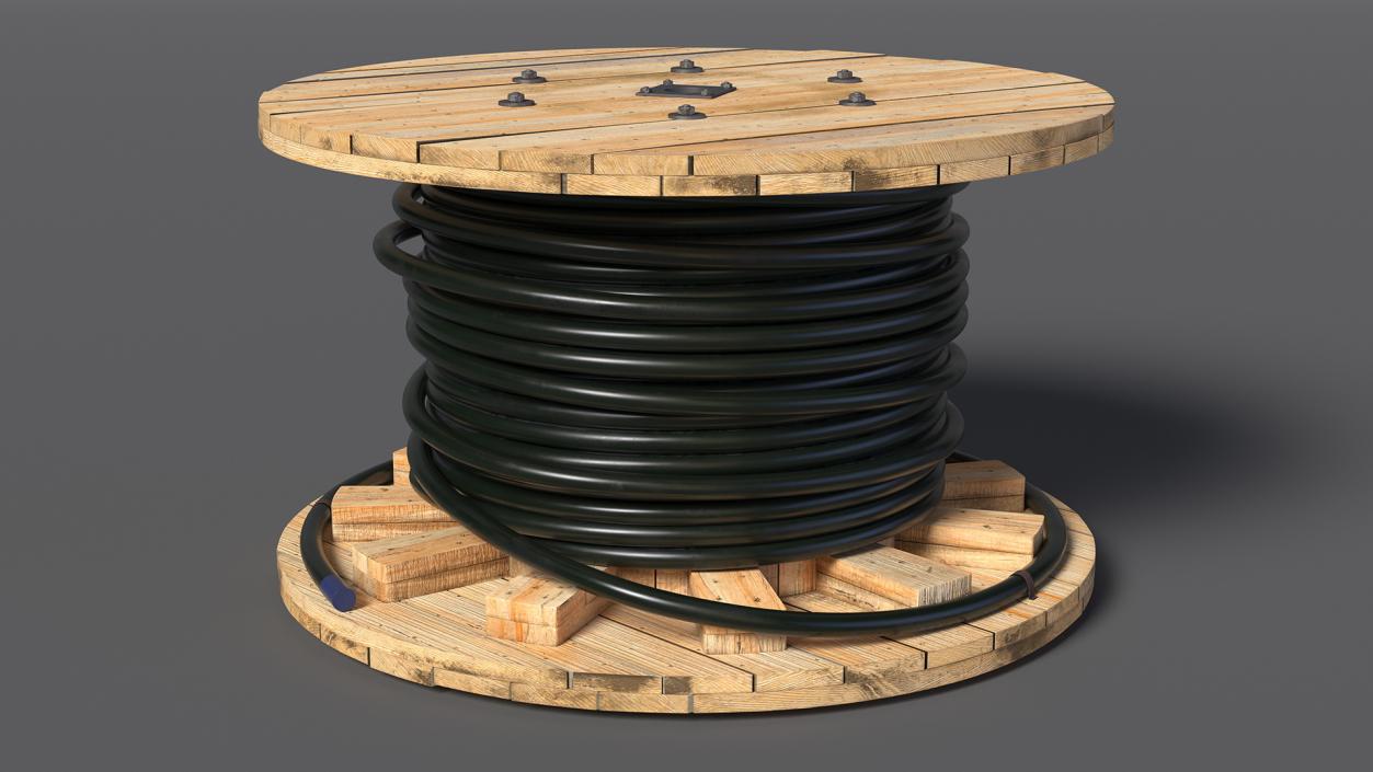 3D Wooden Cable Reel with Cable model